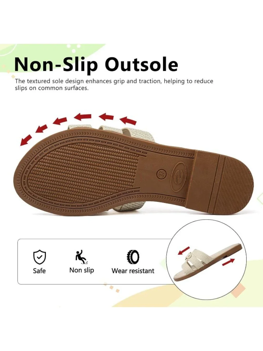 Women's Beige Leather Summer Comfortable Open Toe Slip On Beach Flat Sandals